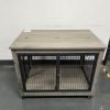 Furniture Style Dog Crate Side Table on Wheels with Double Doors and Lift Top. Rustic Brown, 43.7'' W x 30'' D x 31.1'' H.