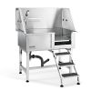 VEVOR 38" Pet Dog Bathing Station w/Ramp, Professional Stainless Steel Dog Grooming Tub w/ Storage Drawer, Floor Grate, Faucet, Dog Bathtub for Large,
